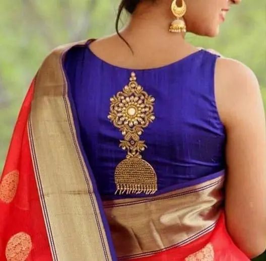 Jhumka High Neck Blouse Design for silk sarees